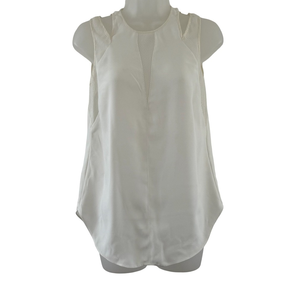 Rebecca Taylor Tank‎ Top Womens 2 White Mesh Inset Sleeveless Blouse Shell